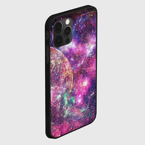 Чехол iPhone 12 Pro Пурпурные космические туманности со звездами / 3D-Черный – фото 2