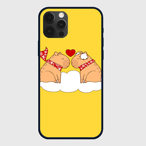 Чехол iPhone 12 Pro Влюбленный капибара / 3D-Черный – фото 1
