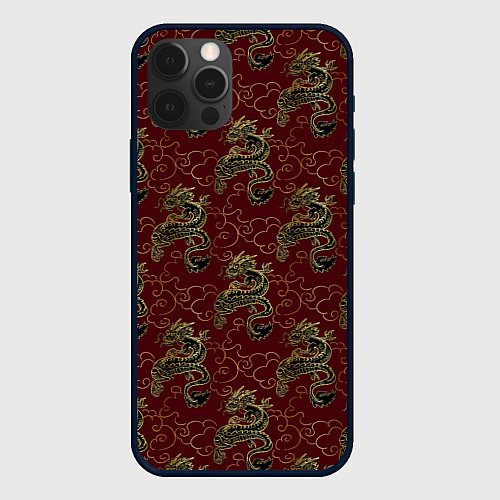Чехол iPhone 12 Pro Азиатский стиль дракона / 3D-Черный – фото 1