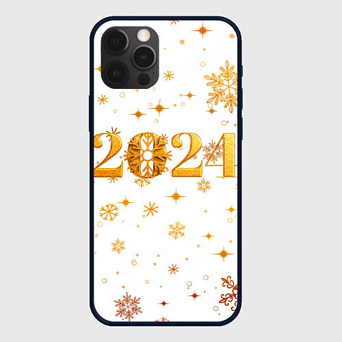 Чехол iPhone 12 Pro Новый 2024 год - золотой / 3D-Черный – фото 1