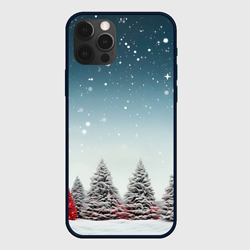 Чехол iPhone 12 Pro Волшебство зимней природы иней на деревьях / 3D-Черный – фото 1