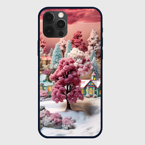 Чехол iPhone 12 Pro Зимний закат новый год / 3D-Черный – фото 1