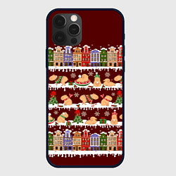 Чехол для iPhone 12 Pro Капибара с семьей зимой, цвет: 3D-черный