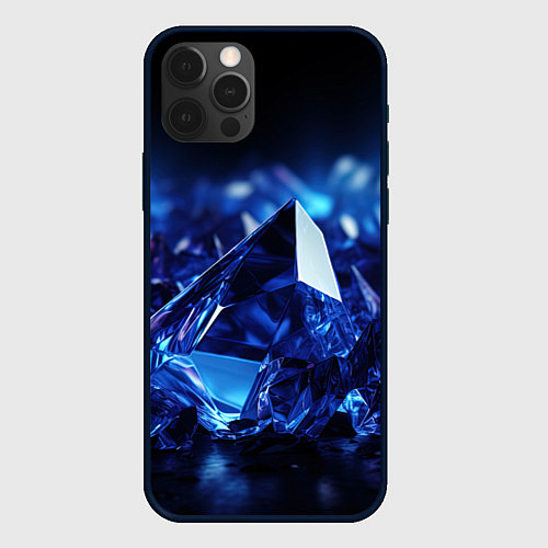 Чехол iPhone 12 Pro Синие прозрачные алмазы / 3D-Черный – фото 1