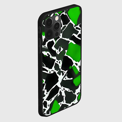Чехол iPhone 12 Pro Кляксы чёрные и зелёные / 3D-Черный – фото 2