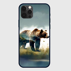 Чехол iPhone 12 Pro Минималистичный пейзаж с медведем акварель