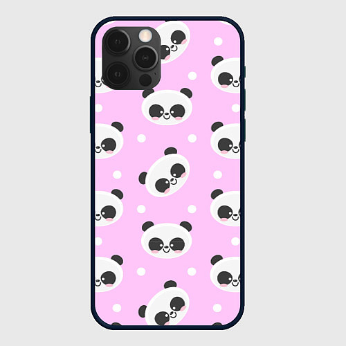 Чехол iPhone 12 Pro Милая улыбающаяся панда / 3D-Черный – фото 1