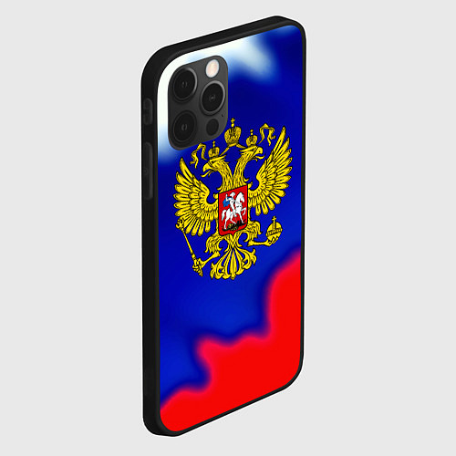 Чехол iPhone 12 Pro Герб РФ триколор краски / 3D-Черный – фото 2