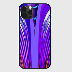 Чехол для iPhone 12 Pro Фиолетовые линии и полосы, цвет: 3D-черный