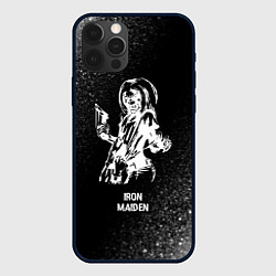 Чехол для iPhone 12 Pro Iron Maiden glitch на темном фоне, цвет: 3D-черный