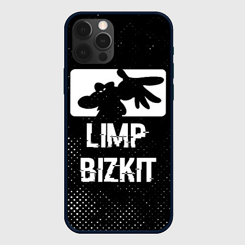 Чехол iPhone 12 Pro Limp Bizkit glitch на темном фоне / 3D-Черный – фото 1