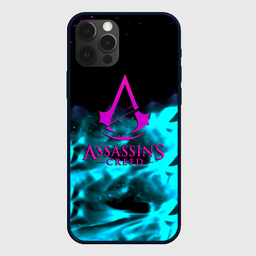 Чехол iPhone 12 Pro Assassins Creed flame neon / 3D-Черный – фото 1