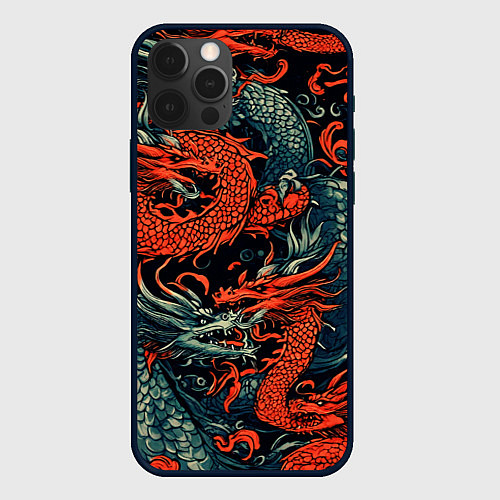 Чехол iPhone 12 Pro Красный и серый дракон / 3D-Черный – фото 1
