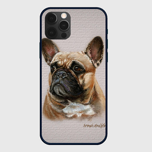 Чехол iPhone 12 Pro Французский палевый бульдог на кирпичной стене / 3D-Черный – фото 1