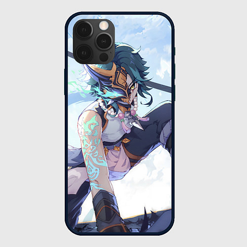Чехол iPhone 12 Pro Genshin Impact Сяо Xiao Mask / 3D-Черный – фото 1