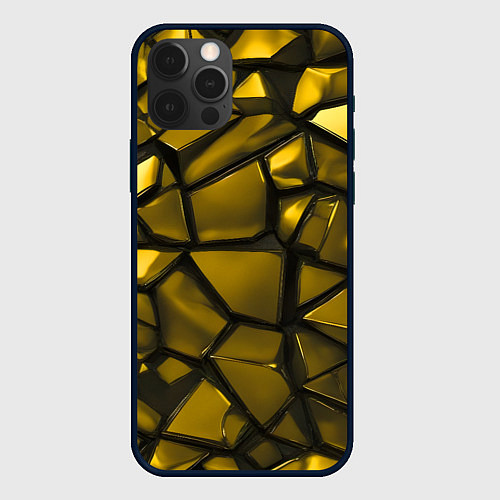 Чехол iPhone 12 Pro Золотые хромированные осколки / 3D-Черный – фото 1
