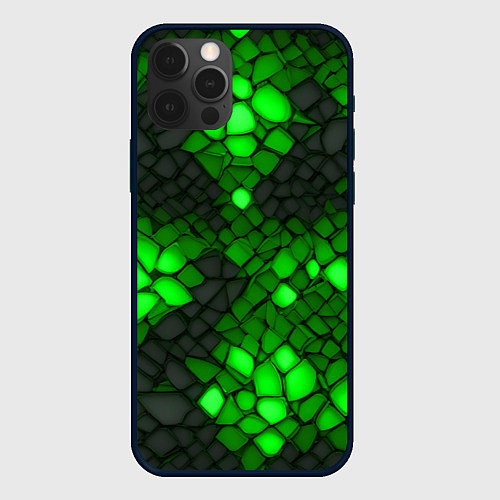 Чехол iPhone 12 Pro Зелёный трескающийся камень / 3D-Черный – фото 1