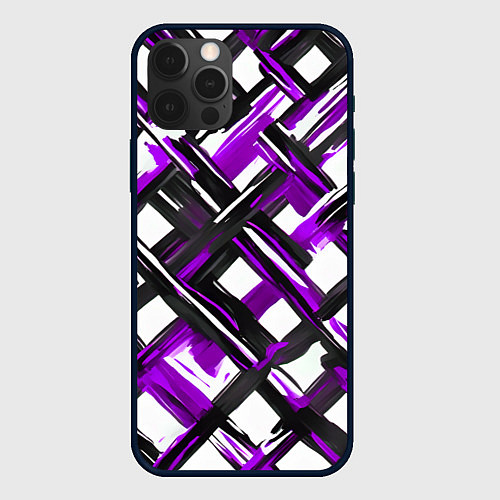 Чехол iPhone 12 Pro Фиолетовые и чёрные мазки / 3D-Черный – фото 1