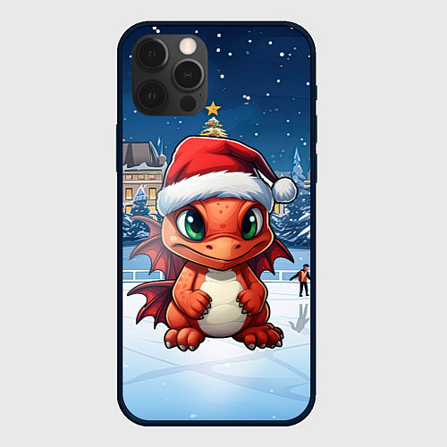 Чехол iPhone 12 Pro Маленький дракон зимнего чуда / 3D-Черный – фото 1