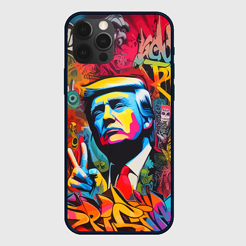 Чехол iPhone 12 Pro Дональд Трамп - граффити - нейросеть / 3D-Черный – фото 1