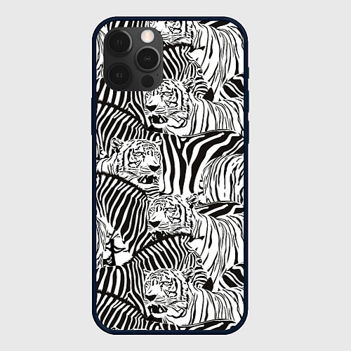 Чехол iPhone 12 Pro Зебры и тигры / 3D-Черный – фото 1