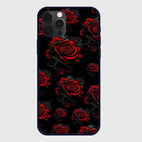 Чехол iPhone 12 Pro Красные розы цветы / 3D-Черный – фото 1