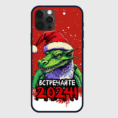 Чехол iPhone 12 Pro Встречайте 2024 год зеленого дракона / 3D-Черный – фото 1