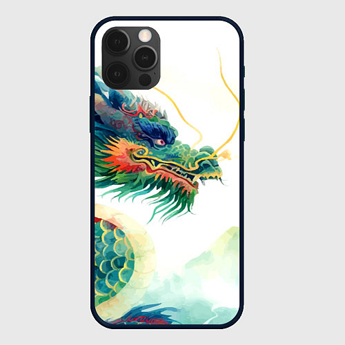 Чехол iPhone 12 Pro Japanese dragon - watercolor art / 3D-Черный – фото 1