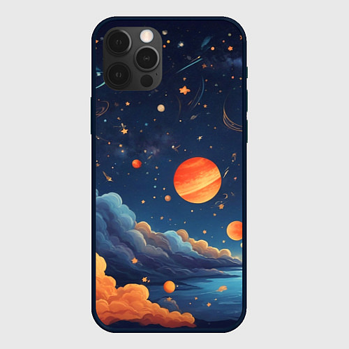 Чехол iPhone 12 Pro Нарисованный космос / 3D-Черный – фото 1