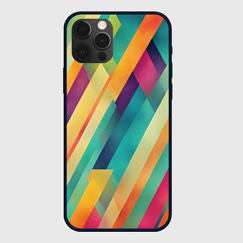 Чехол iPhone 12 Pro Цветные диагональные полосы / 3D-Черный – фото 1