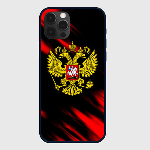 Чехол iPhone 12 Pro Герб РФ патриотический краски / 3D-Черный – фото 1