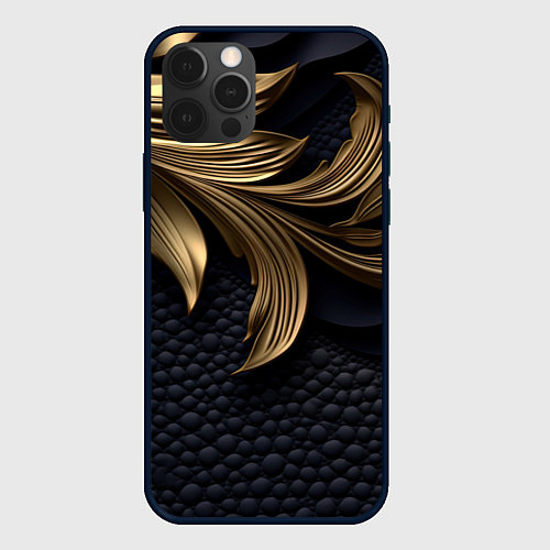 Чехол iPhone 12 Pro Золотые узоры в виде листьев / 3D-Черный – фото 1