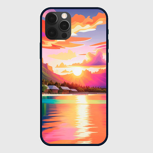 Чехол iPhone 12 Pro Закат на острове Бора Бора / 3D-Черный – фото 1