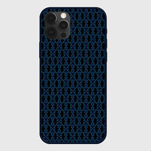 Чехол iPhone 12 Pro Узоры чёрно-синий паттерн / 3D-Черный – фото 1