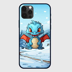 Чехол iPhone 12 Pro Дракон на зимнем заснеженном фоне