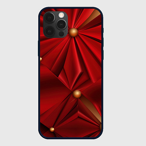 Чехол iPhone 12 Pro Красный материал со складками / 3D-Черный – фото 1