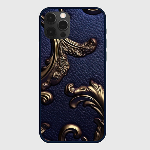 Чехол iPhone 12 Pro Классические позолоченные объемные узоры / 3D-Черный – фото 1