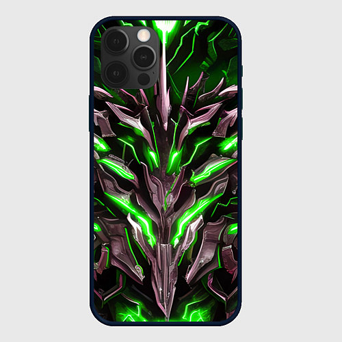 Чехол iPhone 12 Pro Зелёная кибер броня / 3D-Черный – фото 1