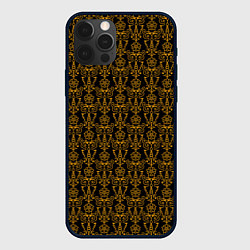 Чехол для iPhone 12 Pro Чёрно-золотой узоры, цвет: 3D-черный