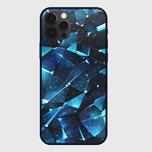 Чехол iPhone 12 Pro Синее разбитое стекло / 3D-Черный – фото 1