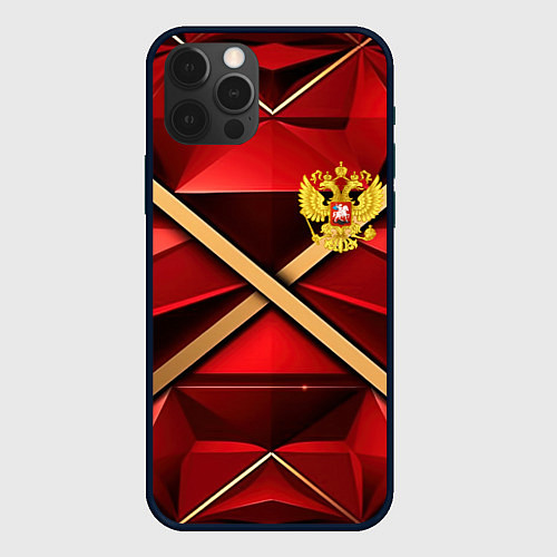 Чехол iPhone 12 Pro Герб России на красном абстрактном фоне / 3D-Черный – фото 1