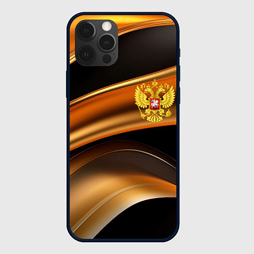 Чехол iPhone 12 Pro Герб России на черном золотом фоне / 3D-Черный – фото 1