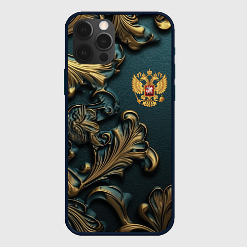 Чехол iPhone 12 Pro Герб России и бирюзовый фон / 3D-Черный – фото 1