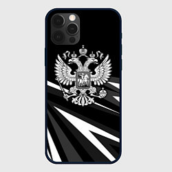 Чехол для iPhone 12 Pro Герб РФ - white and black geometry, цвет: 3D-черный