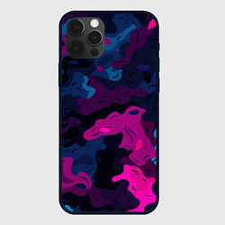 Чехол для iPhone 12 Pro Синий и фиолетовый абстрактный камуфляж, цвет: 3D-черный