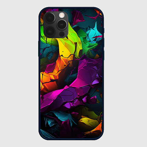 Чехол iPhone 12 Pro Яркие разноцветные краски / 3D-Черный – фото 1