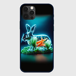 Чехол для iPhone 12 Pro Прозрачный стеклянный кролик с овощами, цвет: 3D-черный