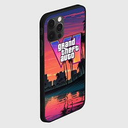 Чехол для iPhone 12 Pro GTA 6 лого на фоне заката, цвет: 3D-черный — фото 2