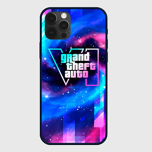 Чехол iPhone 12 Pro GTA6 неоновый космос / 3D-Черный – фото 1