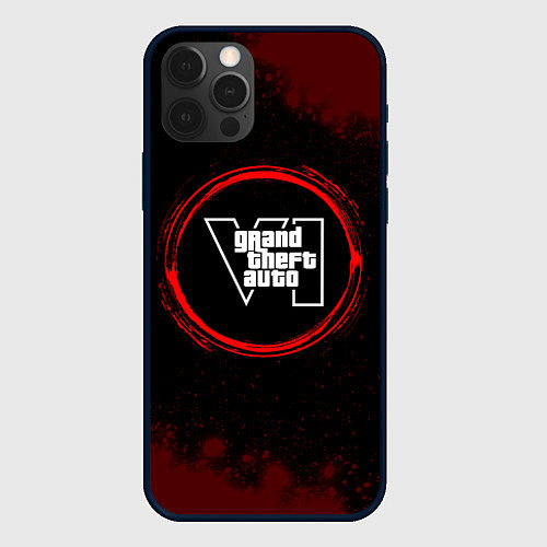 Чехол iPhone 12 Pro Символ GTA6 и краска вокруг на темном фоне / 3D-Черный – фото 1